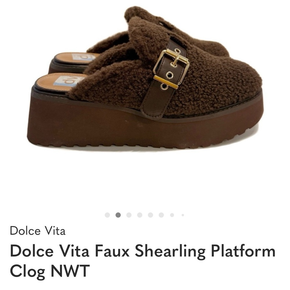 Dolce Vita Brown Faux Shearling Platform Clog with Buckle